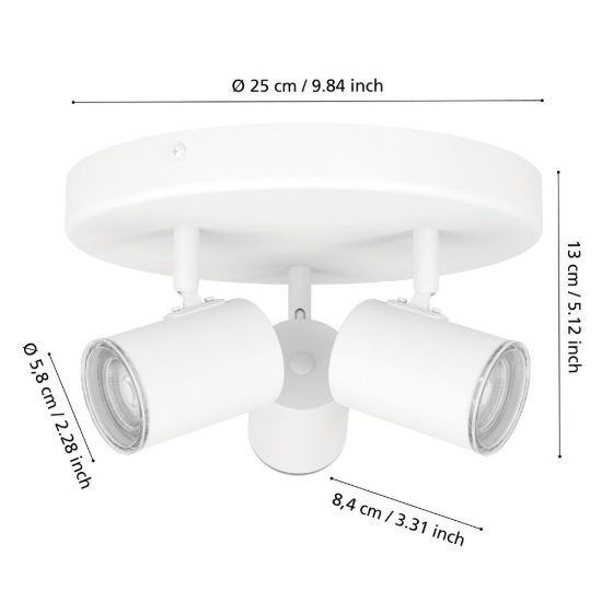 Eglo consuma 1 plafoniera con 3 faretti gu10 orientabili 25cm ip44 per bagno moderna bianca