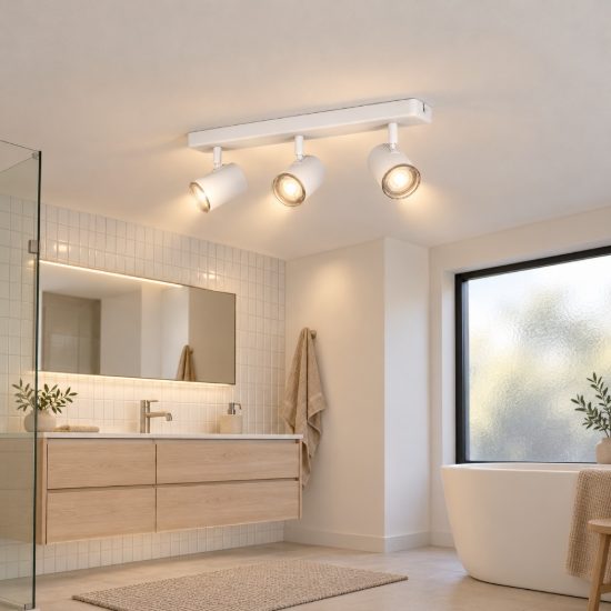 Eglo consuma 1 plafoniera con 3 faretti gu10 orientabili 40cm ip44 per bagno moderna bianca
