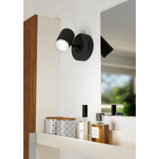 Eglo consuma 1 applique con faretto gu10 orientabile 11cm ip44 per bagno moderna nera
