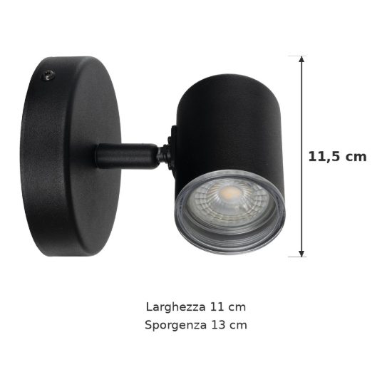 Eglo consuma 1 applique con faretto gu10 orientabile 11cm ip44 per bagno moderna nera