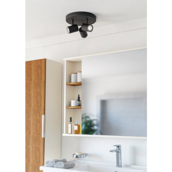 Eglo consuma 1 plafoniera con 3 faretti gu10 orientabili 25cm ip44 per bagno moderna nera