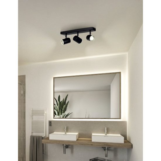Eglo consuma 1 plafoniera con 3 faretti gu10 orientabili 40cm ip44 per bagno moderna nera