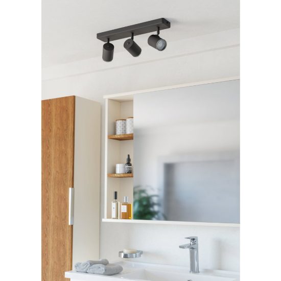 Eglo consuma 1 plafoniera con 3 faretti gu10 orientabili 40cm ip44 per bagno moderna nera