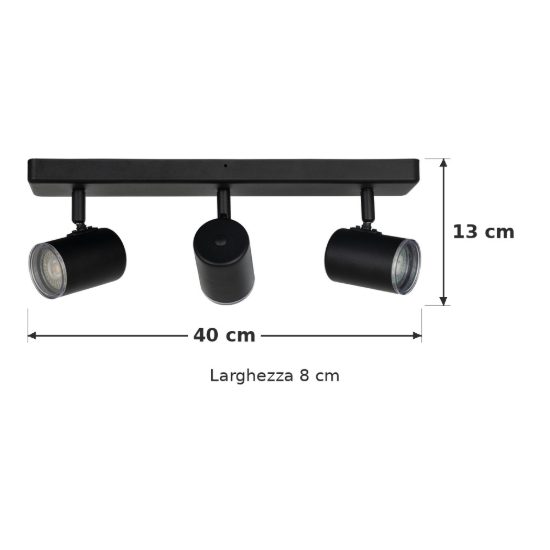 Eglo consuma 1 plafoniera con 3 faretti gu10 orientabili 40cm ip44 per bagno moderna nera