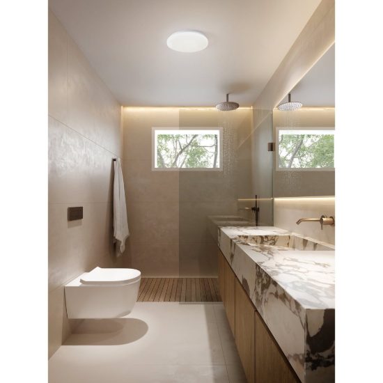 Eglo frania plafoniera led 18w cct 3000k 6000k 31cm ip44 per bagno moderna bianca effetto cristallo
