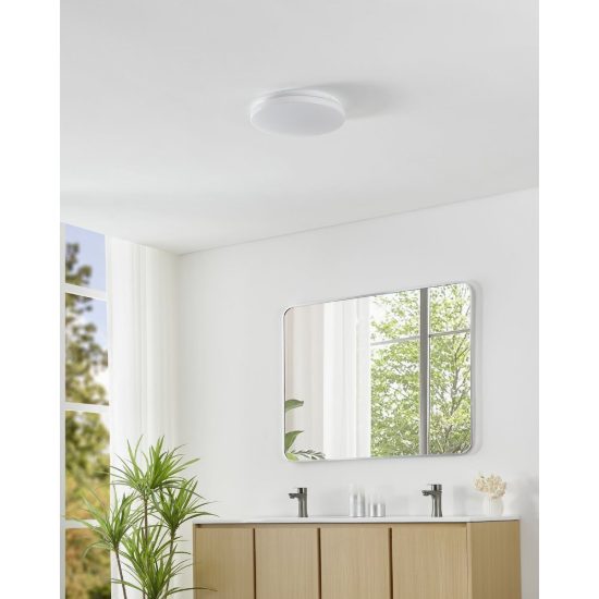 Eglo frania plafoniera led 18w cct 3000k 6000k 31cm ip44 per bagno moderna bianca effetto cristallo