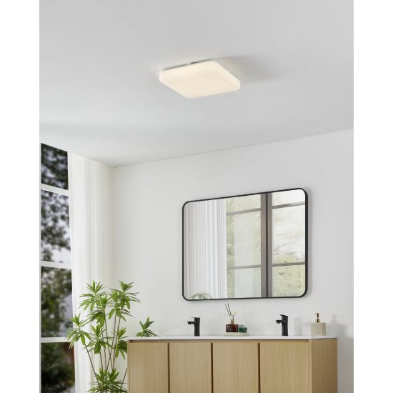 Eglo frania plafoniera led 18w cct 3000k 6000k 33cm ip44 per bagno moderna bianca effetto cristallo
