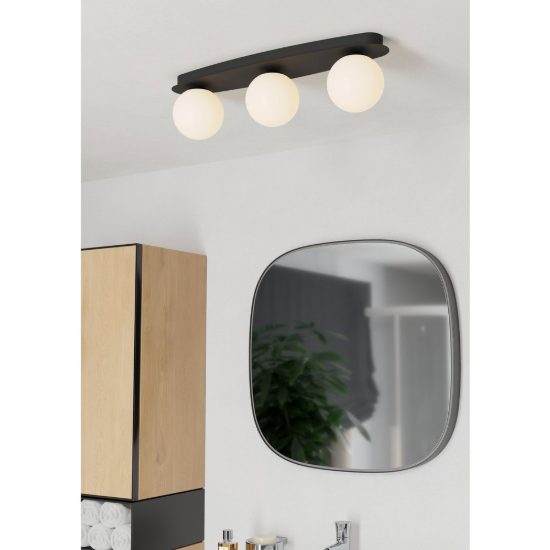 Eglo castrovido plafoniera 3 luci g9 led 12,6w 3000k 58cm ip44 per bagno moderna nera