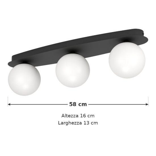 Eglo castrovido plafoniera 3 luci g9 led 12,6w 3000k 58cm ip44 per bagno moderna nera
