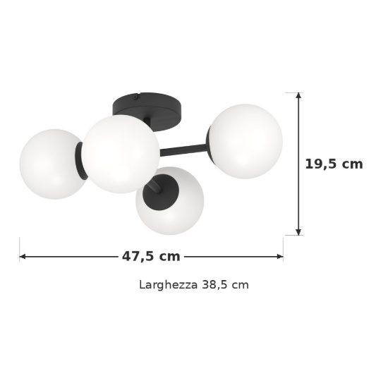 Eglo castrovido plafoniera 4 luci g9 led 16,8w 3000k 47,5cm ip44 per bagno moderna nera