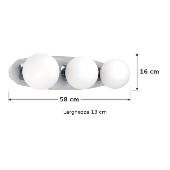 Eglo castrovido plafoniera 3 luci g9 led 12,6w 3000k 58cm ip44 per bagno moderna cromo