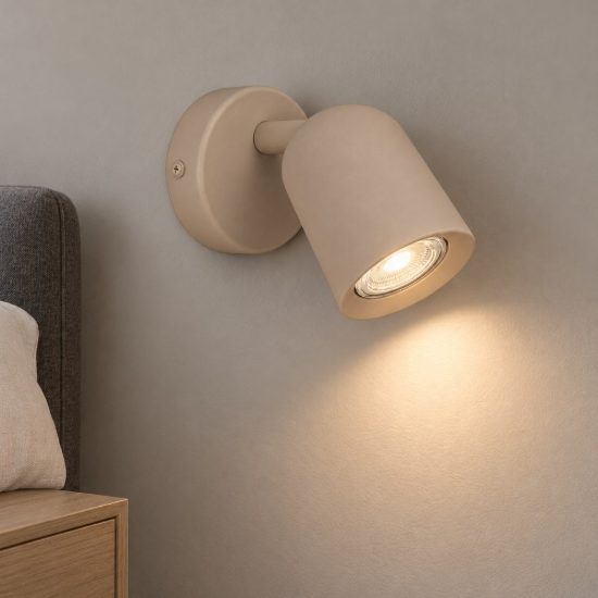 Eglo camaldoli applique con faretto gu10 orientabile 8,5cm per camera da letto moderna sabbia