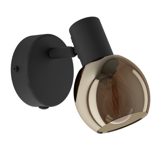 Eglo castellazo applique con faretto e14 orientabile 8,6cm per camera da letto moderna nera con vetro color rame
