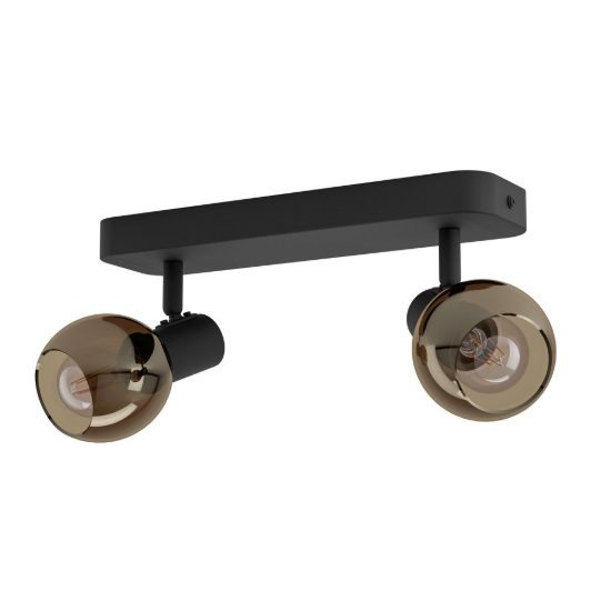 Eglo castellazo plafoniera con 2 faretti e14 orientabili 30cm per corridoio moderna nera con vetro color rame