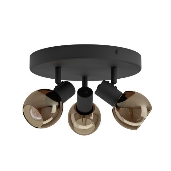 Eglo castellazo plafoniera con 3 faretti e14 orientabili 25cm per corridoio moderna nera con vetro color rame