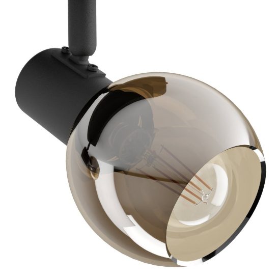 Eglo castellazo plafoniera con 3 faretti e14 orientabili 25cm per corridoio moderna nera con vetro color rame