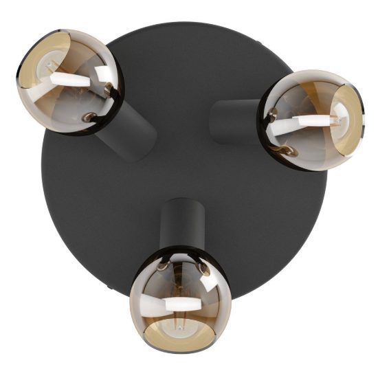 Eglo castellazo plafoniera con 3 faretti e14 orientabili 25cm per corridoio moderna nera con vetro color rame