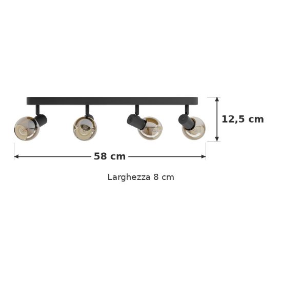 Eglo castellazo plafoniera con 4 faretti e14 orientabili 58cm per ingresso moderna nera con vetro color rame