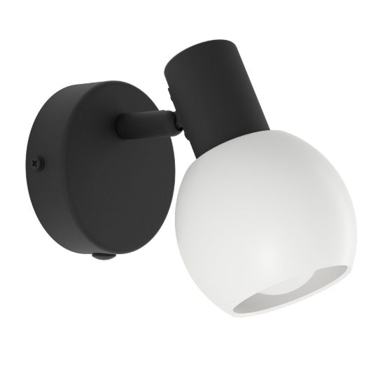 Eglo castellazo applique con faretto e14 orientabile 8,6cm per camera da letto moderna nera con vetro bianco