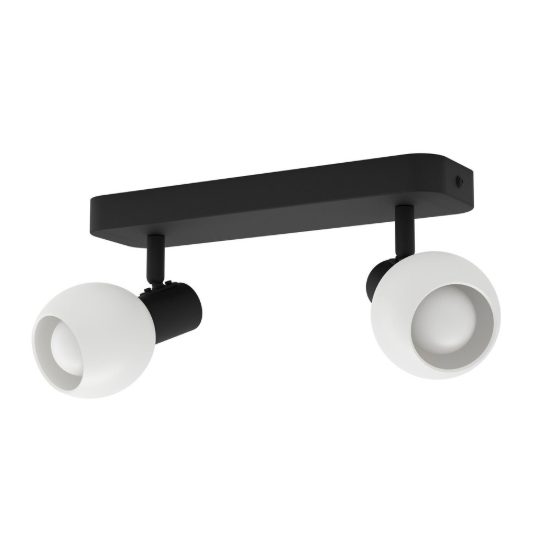 Eglo castellazo plafoniera con 2 faretti e14 orientabili 30cm per corridoio moderna nera con vetro bianco