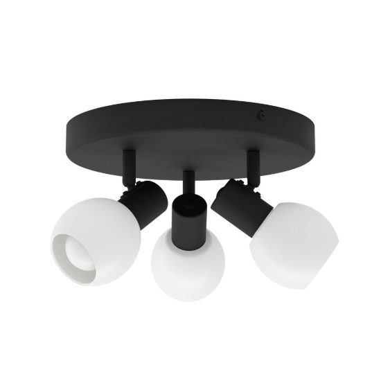 Eglo castellazo plafoniera con 3 faretti e14 orientabili 25cm per corridoio moderna nera con vetro bianco