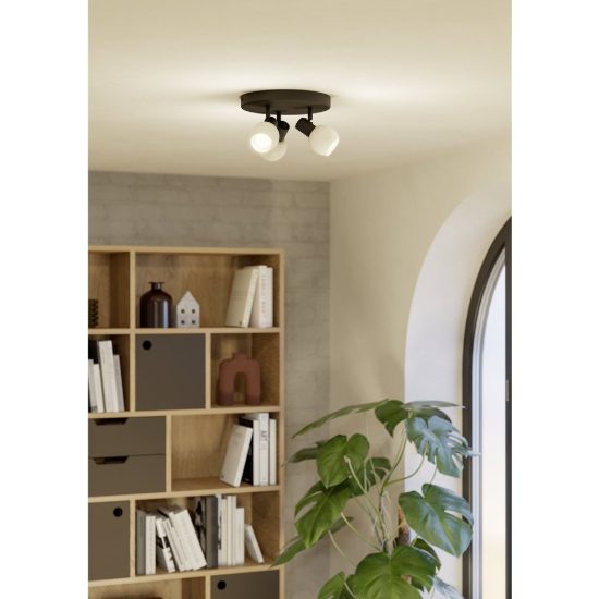 Eglo castellazo plafoniera con 3 faretti e14 orientabili 25cm per corridoio moderna nera con vetro bianco