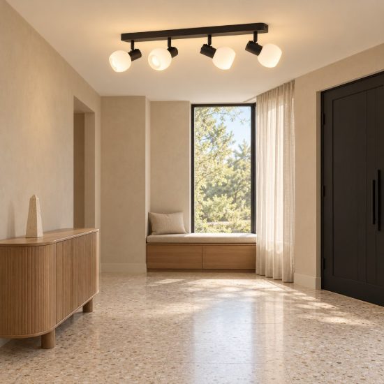 Eglo castellazo plafoniera con 4 faretti e14 orientabili 58cm per ingresso moderna nera con vetro bianco