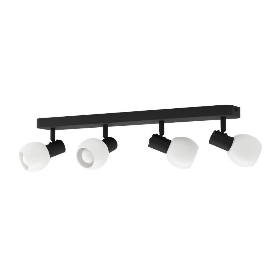 Eglo castellazo plafoniera con 4 faretti e14 orientabili 58cm per ingresso moderna nera con vetro bianco