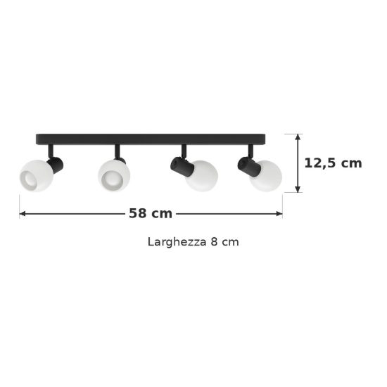 Eglo castellazo plafoniera con 4 faretti e14 orientabili 58cm per ingresso moderna nera con vetro bianco