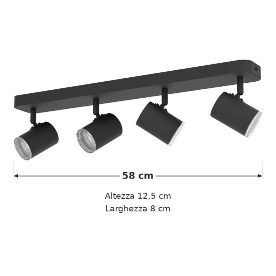 Eglo consuma 1 plafoniera con 4 faretti gu10 orientabili 58cm ip44 per bagno moderna nera