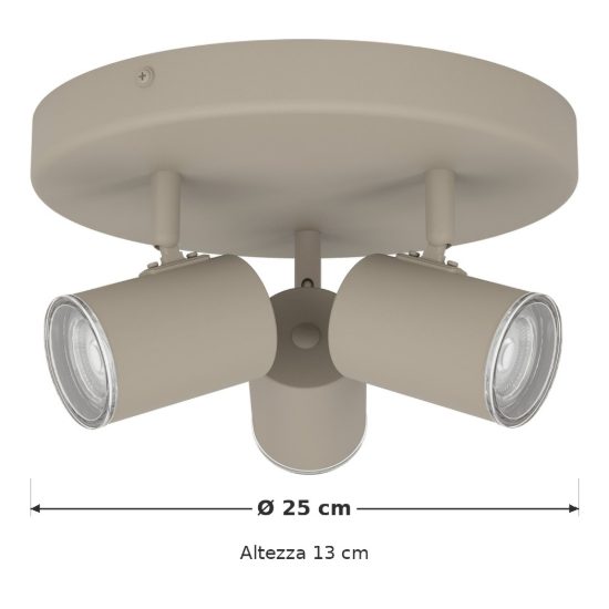 Eglo consuma 1 plafoniera con 3 faretti gu10 orientabili 25cm ip44 per bagno moderna sabbia