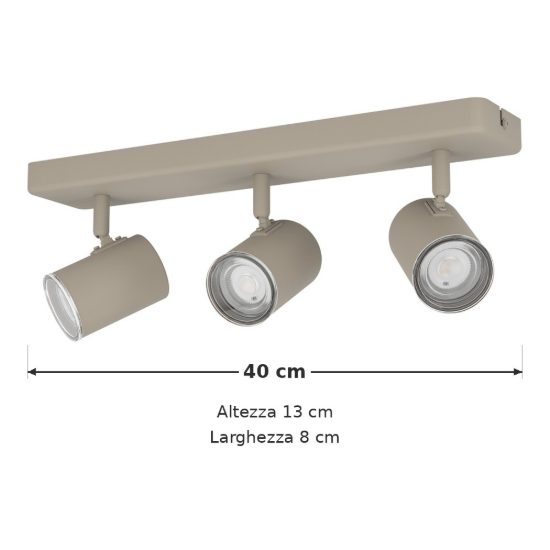 Eglo consuma 1 plafoniera con 3 faretti gu10 orientabili 40cm ip44 per bagno moderna sabbia