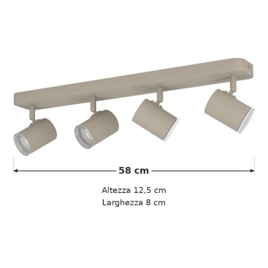 Eglo consuma 1 plafoniera con 4 faretti gu10 orientabili 58cm ip44 per bagno moderna sabbia
