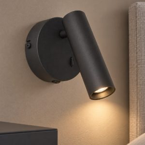 Eglo valproto applique con faretto led 5w cct 2700k 6500k orientabile 11cm per camera da letto moderna nera