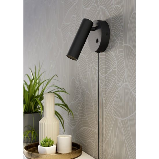 Eglo valproto applique con faretto led 5w cct 2700k 6500k orientabile 11cm per camera da letto moderna nera