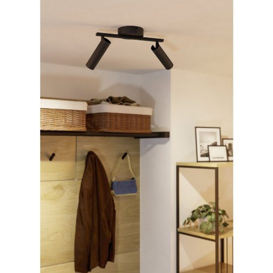 Eglo valproto plafoniera con 2 faretti led 10w cct 2700k 6500k orientabili 30cm per cucina moderna nera