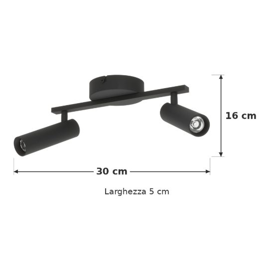 Eglo valproto plafoniera con 2 faretti led 10w cct 2700k 6500k orientabili 30cm per cucina moderna nera