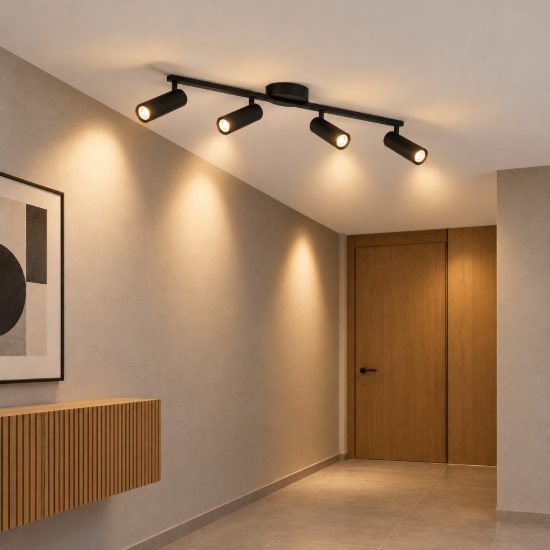 Eglo valproto plafoniera con 4 faretti led 20w cct 2700k 6500k orientabili 55cm per corridoio moderna nera