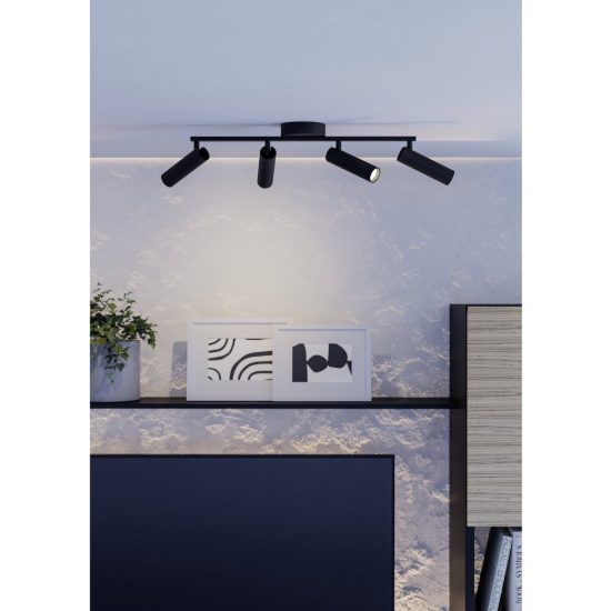 Eglo valproto plafoniera con 4 faretti led 20w cct 2700k 6500k orientabili 55cm per corridoio moderna nera