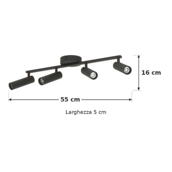 Eglo valproto plafoniera con 4 faretti led 20w cct 2700k 6500k orientabili 55cm per corridoio moderna nera