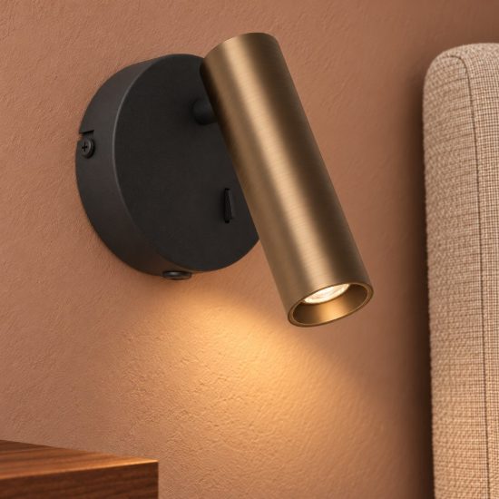 Eglo valproto applique con faretto led 5w cct 2700k 6500k orientabile 11cm per camera da letto moderna nera e bronzo scuro