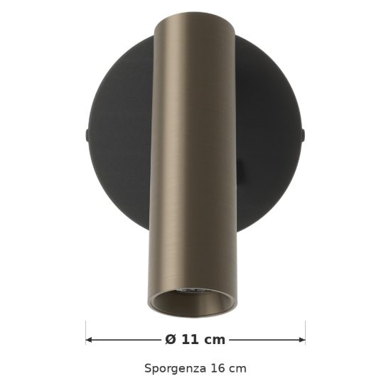 Eglo valproto applique con faretto led 5w cct 2700k 6500k orientabile 11cm per camera da letto moderna nera e bronzo scuro