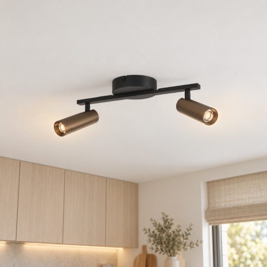 Eglo valproto plafoniera con 2 faretti led 10w cct 2700k 6500k orientabili 30cm per cucina moderna nera e bronzo scuro