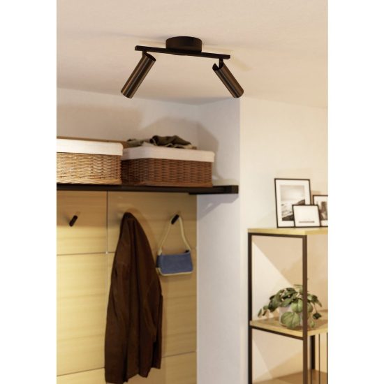 Eglo valproto plafoniera con 2 faretti led 10w cct 2700k 6500k orientabili 30cm per cucina moderna nera e bronzo scuro