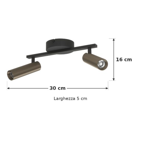 Eglo valproto plafoniera con 2 faretti led 10w cct 2700k 6500k orientabili 30cm per cucina moderna nera e bronzo scuro