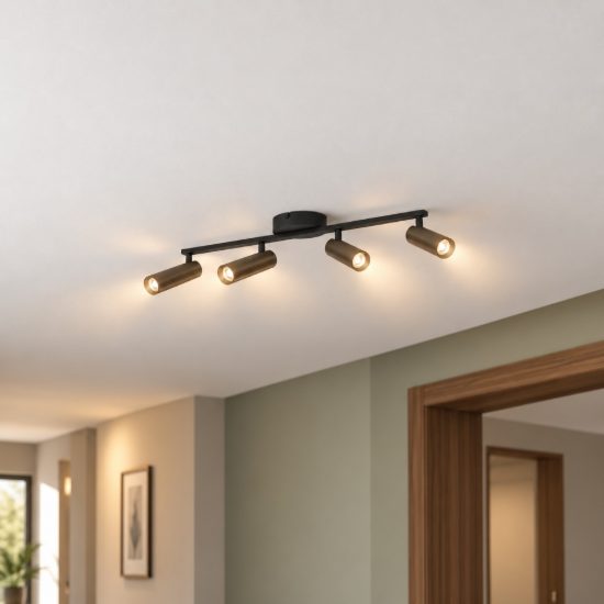 Eglo valproto plafoniera con 4 faretti led 20w cct 2700k 6500k orientabili 55cm per corridoio moderna nera e bronzo scuro