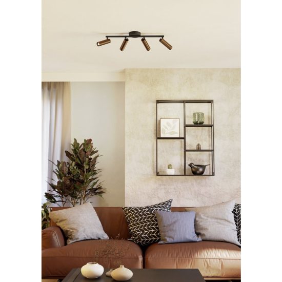 Eglo valproto plafoniera con 4 faretti led 20w cct 2700k 6500k orientabili 55cm per corridoio moderna nera e bronzo scuro