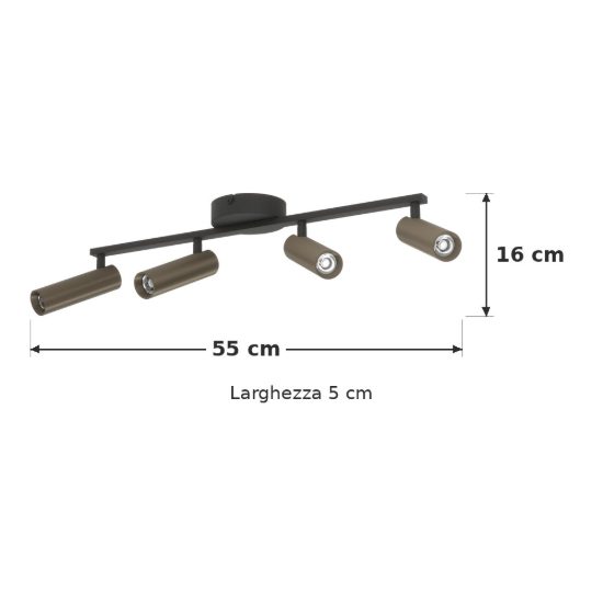 Eglo valproto plafoniera con 4 faretti led 20w cct 2700k 6500k orientabili 55cm per corridoio moderna nera e bronzo scuro