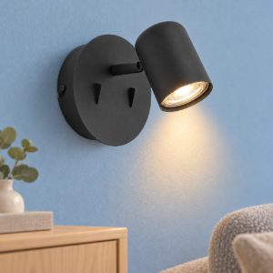 Eglo montemurro applique con faretto led 4,7w 3000k orientabile 12cm per soggiorno moderna nera