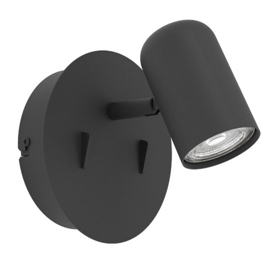 Eglo montemurro applique con faretto led 4,7w 3000k orientabile 12cm per soggiorno moderna nera